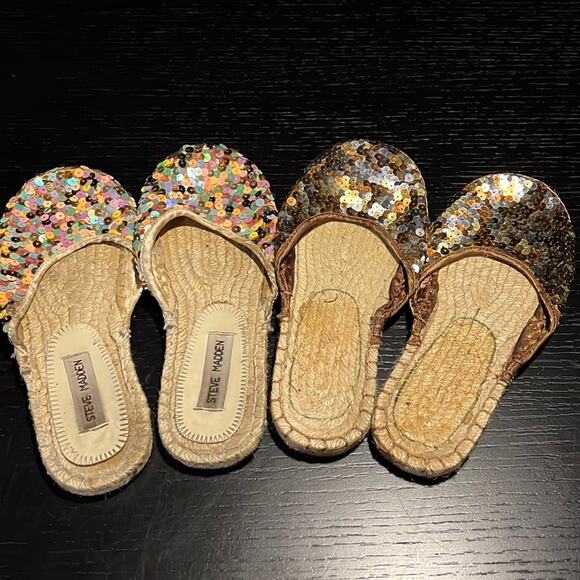 Two pairs Steve Madden multicolor and copper color sequin slippers size 8 - Picture 1 of 8